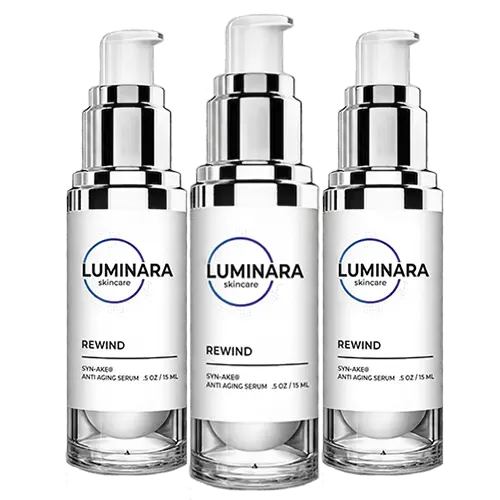 Three bottles of Luminara Rewind facial serum